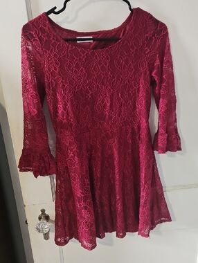 Epic Threads Jumiors Lace Fit & Flare Dress in Deep Berry